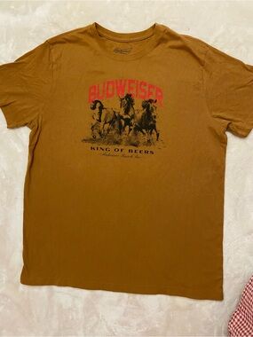 Budweiser Brown Tee with Red Logo and Black Graphic
